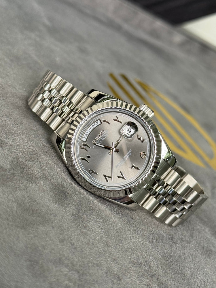 Custom Seiko DayDate style – Arabic Numerals automatic watch, Grey dial