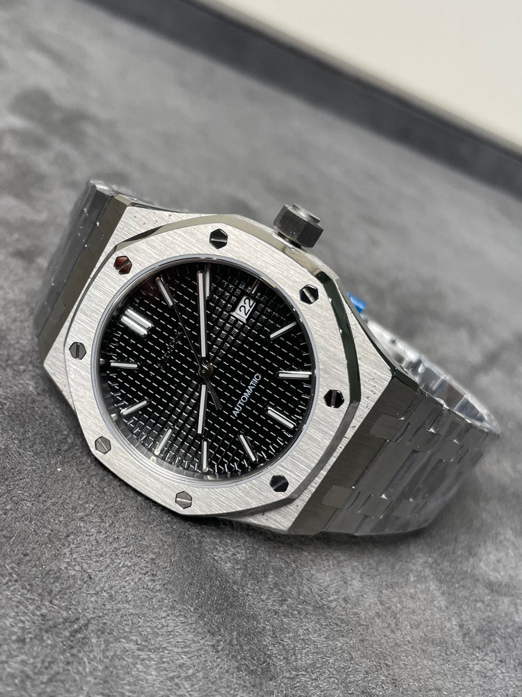 Custom Seiko octagonal bezel automatic watch, Black dial