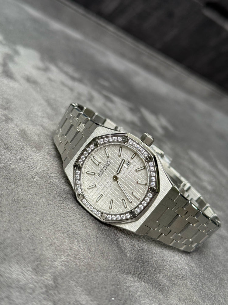 Custom Seiko Crest automatic watch, White dial