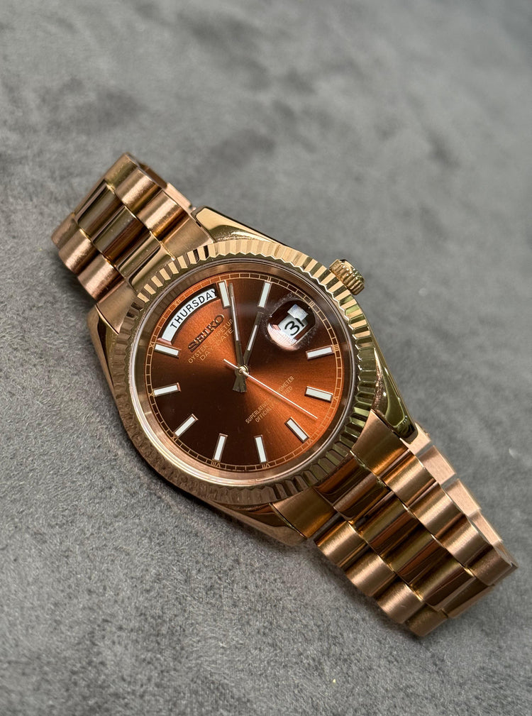 Custom Seiko DayDate style Full – Index Edition automatic watch, Rose Gold dial