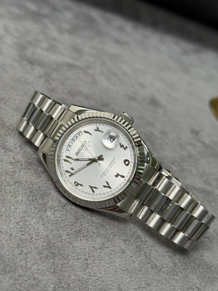 Custom Seiko DayDate style – Arabic Numerals automatic watch, White dial