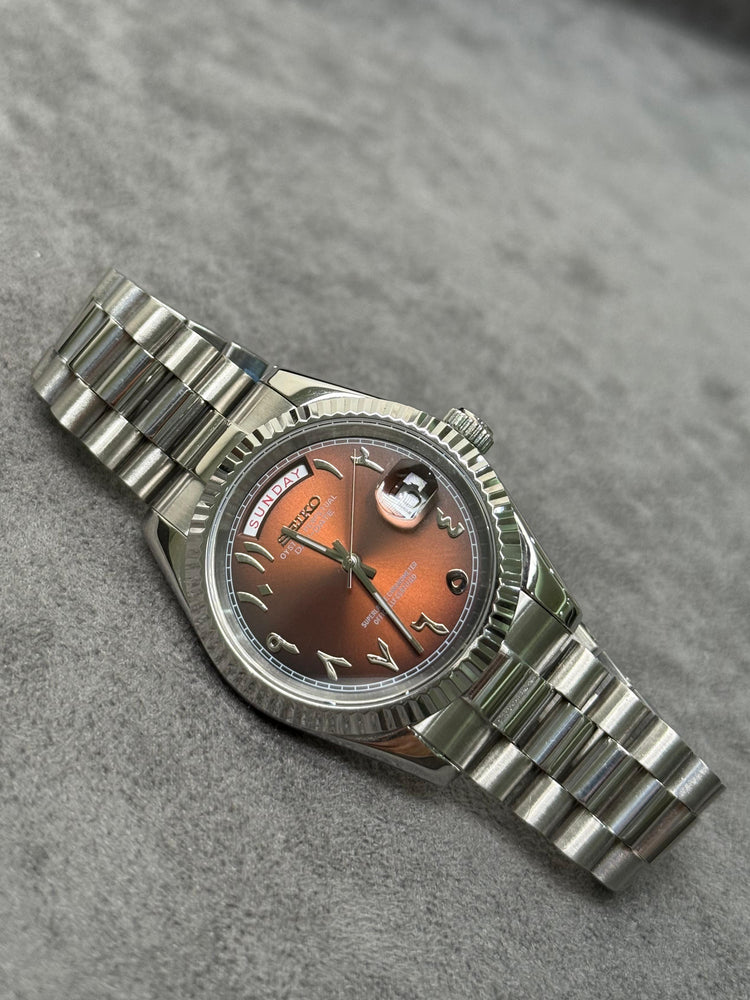 Custom Seiko DayDate style Chocolate – Arabic Numerals automatic watch