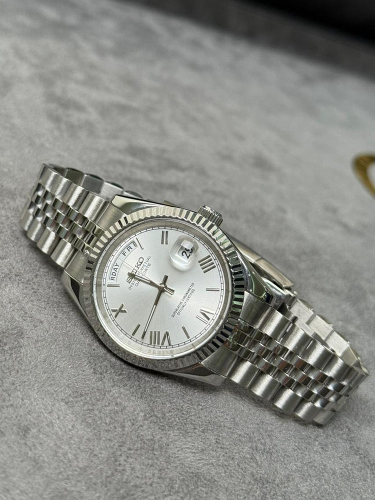Custom Seiko DayDate style – Romanian Numerals automatic watch, White dial