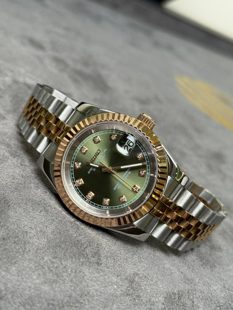 Custom Seiko Royal Crystal automatic watch, Green dial, 39mm