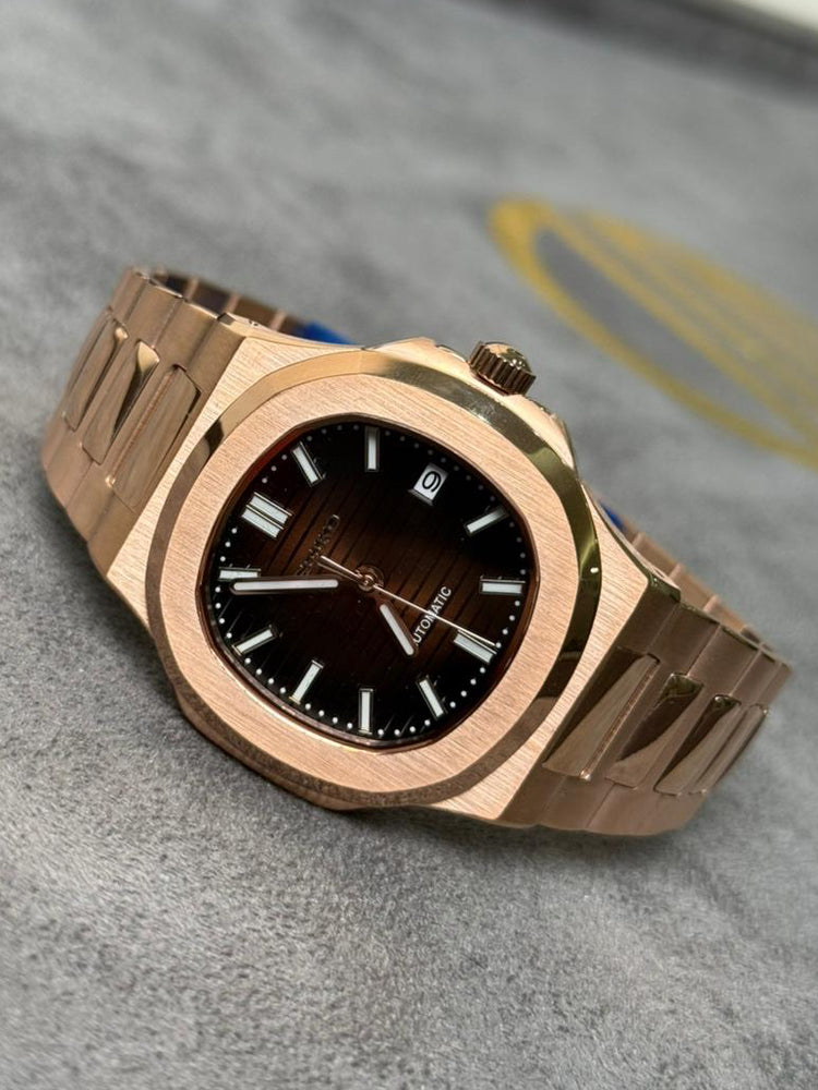 Custom Seiko porthole style automatic watch, Rose Gold dial, 41mm