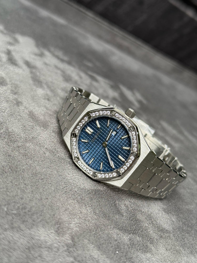 Custom Seiko Crest automatic watch, Blue dial