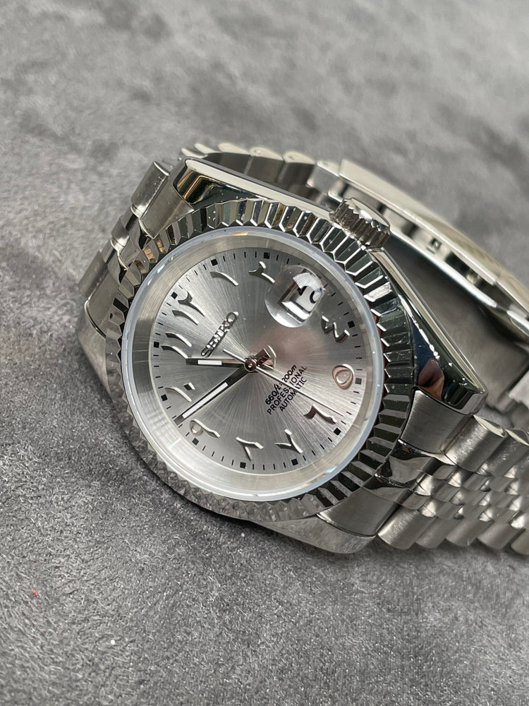 Custom Seiko Arabic automatic watch, White dial