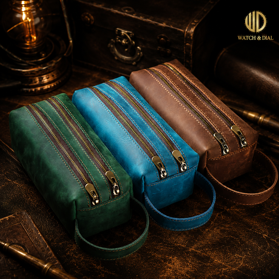 Portable Leather Pouch 2 zipper