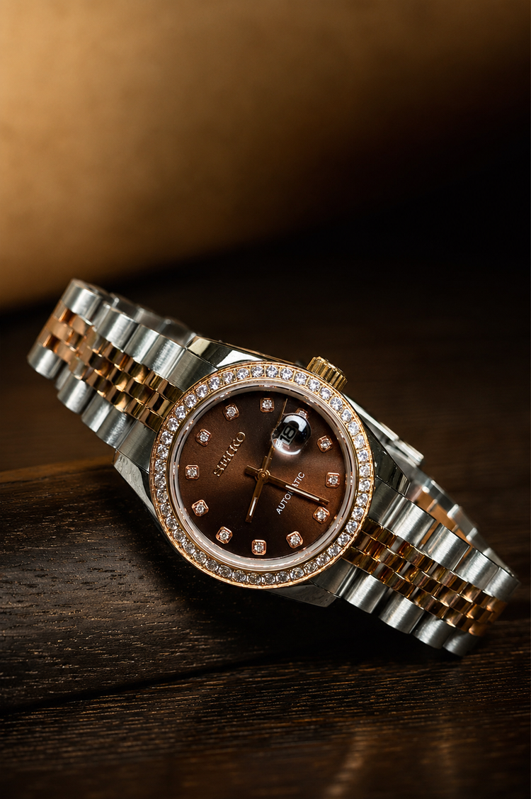 Custom Seiko Chocolate Royale Stone Dial automatic watch, 31mm