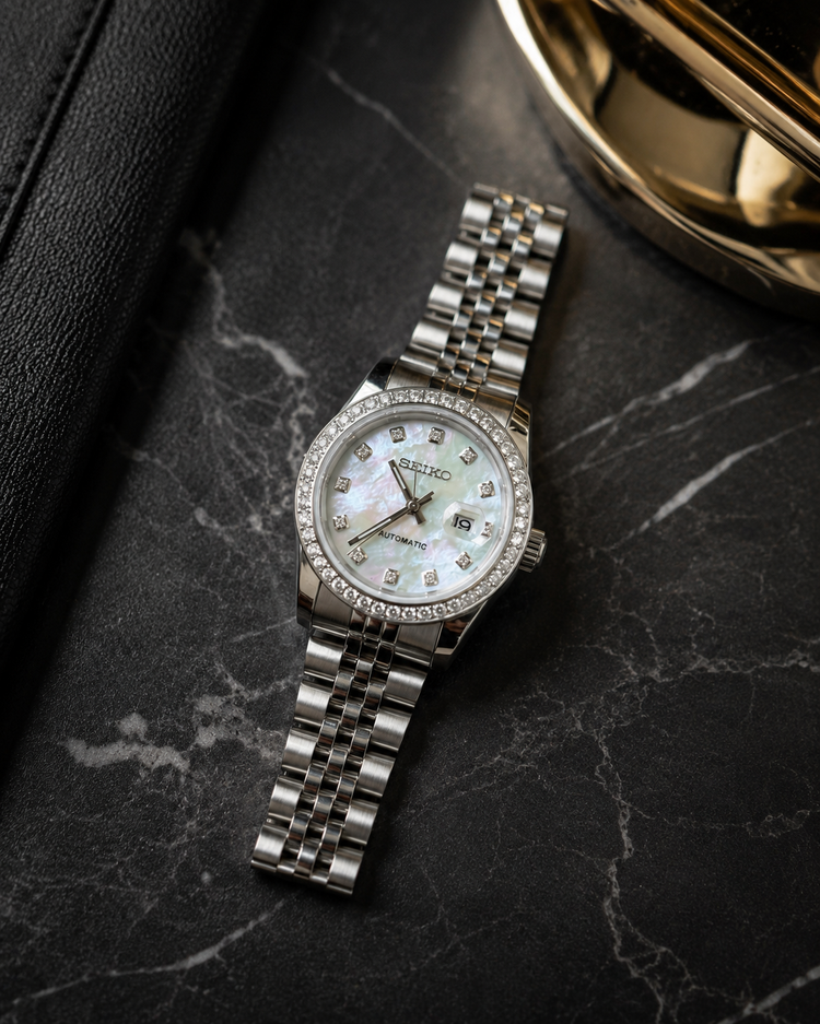 Custom Seiko Aurora Pearl automatic watch, 31mm