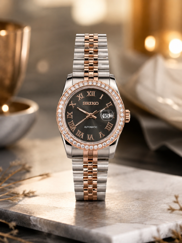 Custom Seiko Mocha Roman – automatic watch, Two Tone dial, 31mm