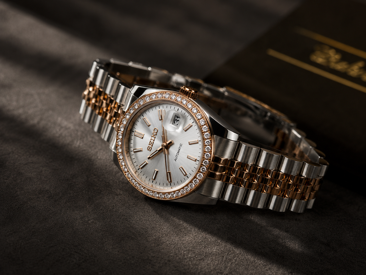 Custom Seiko Blush automatic watch, Silver dial, 31mm