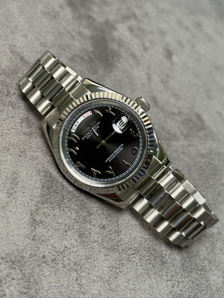 Custom Seiko DayDate style – Arabic Numerals automatic watch, Black dial
