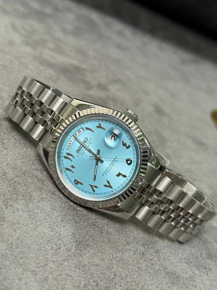 Custom Seiko DayDate style – Arabic Numerals automatic watch, turquoise dial