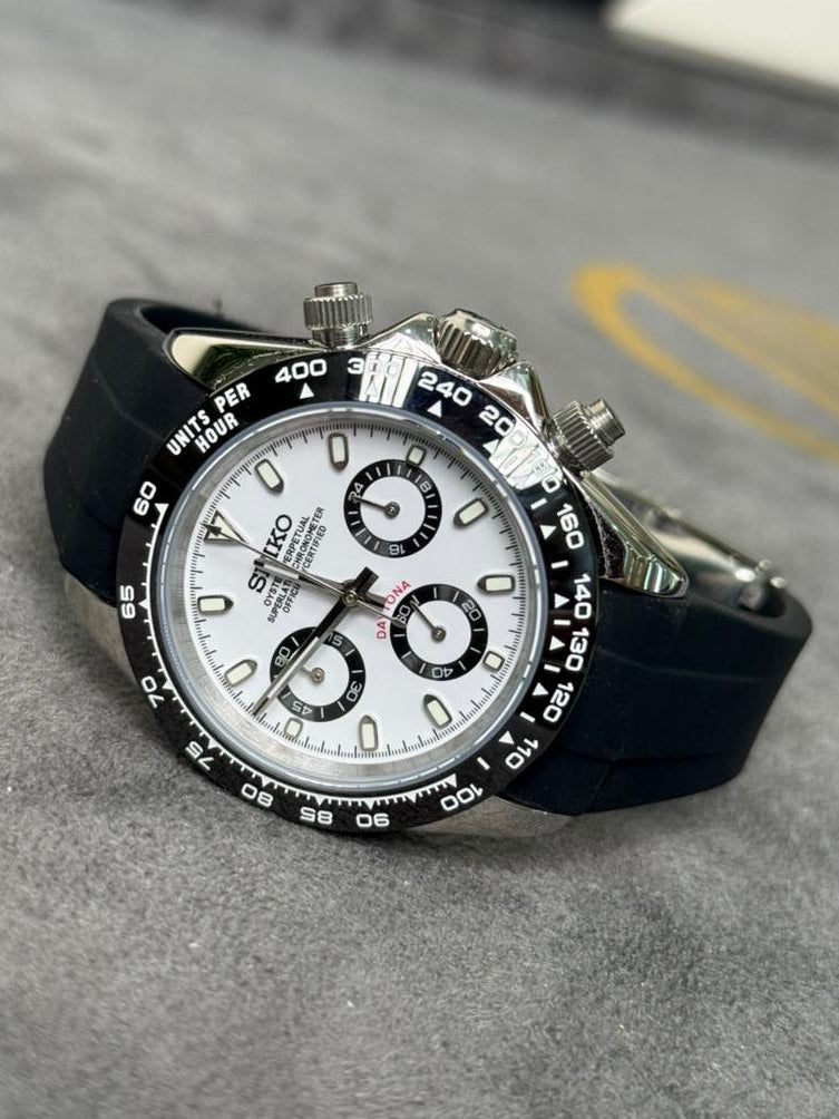 Seiko White Phantom Panda on a black rubber strap - Watchdial UAE