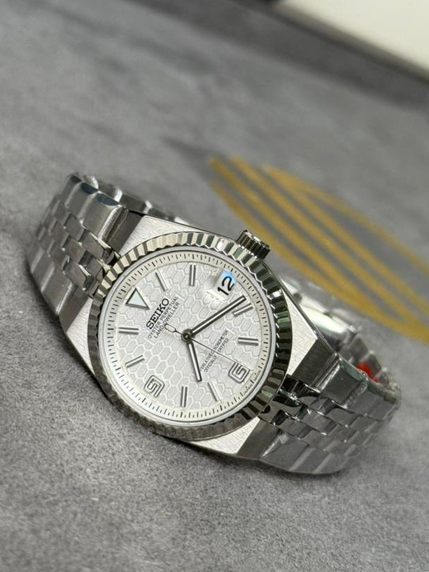 Custom Seiko Land Master automatic watch, White dial, 36mm