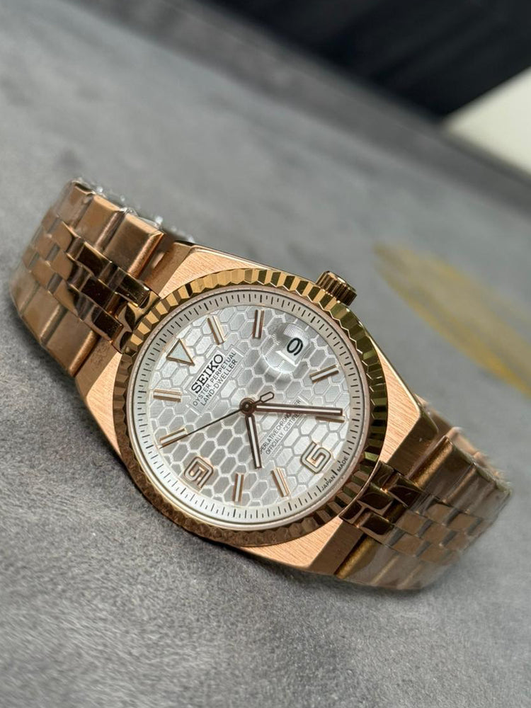 Custom Seiko Land Master automatic watch, Rose Gold dial, 40mm