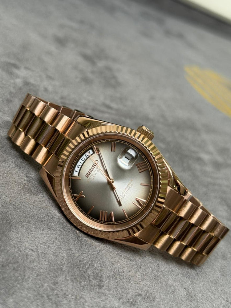 Custom Seiko Shadow Gleam automatic watch, Rose Gold dial, 40mm