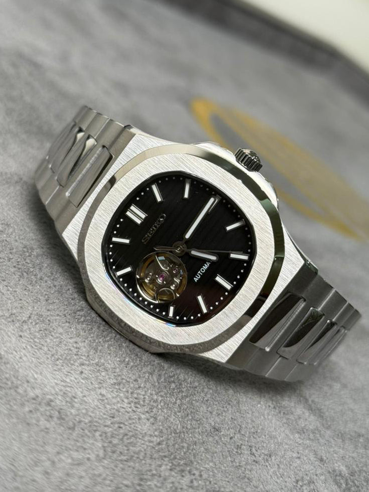 Custom Seiko Nautilus Open Heart build in silver - Watchdial UAE
