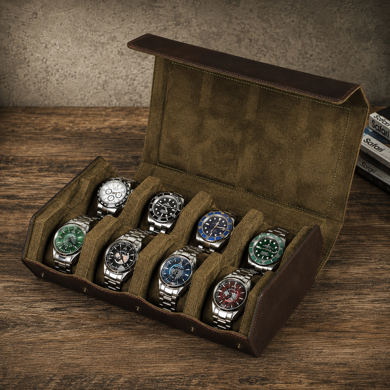 Handcrafted leather watch case with 8 slots - WD Leather, Watchdial UAE